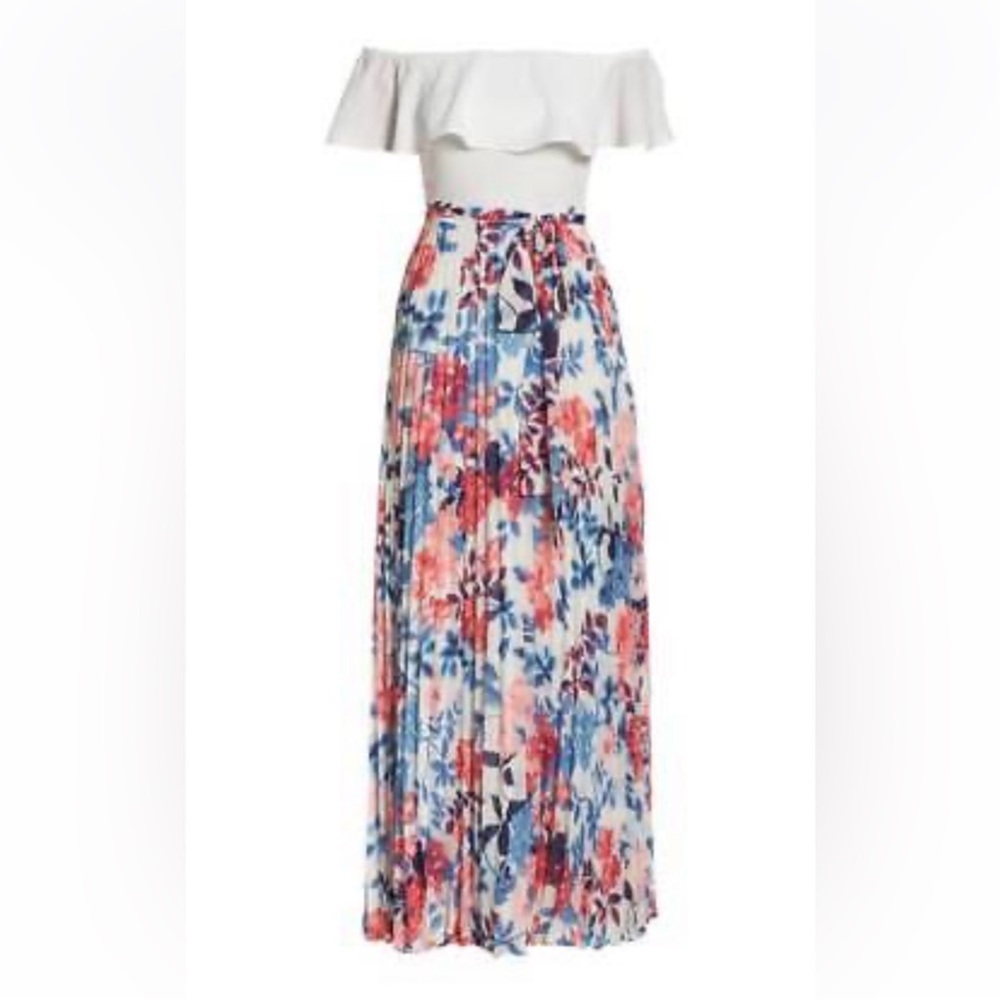 Eliza J Floral A-Line Skirt - pink and Blue